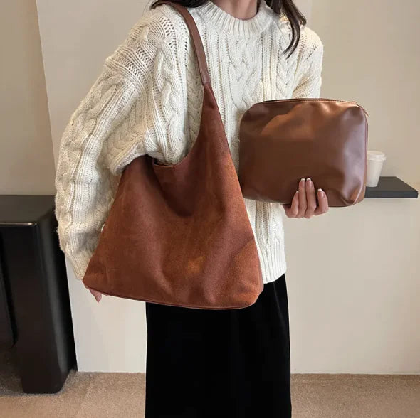 Vintage Charm Suede Oversized Shoulder Bag - Zayd’s Department Store