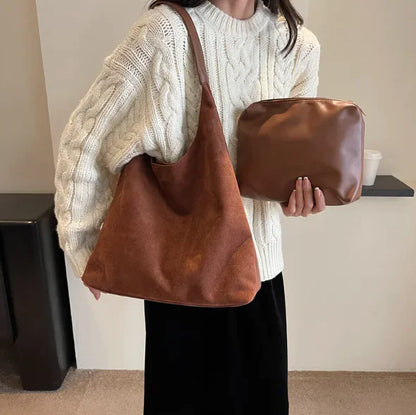 Vintage Charm Suede Oversized Shoulder Bag - Zayd’s Department Store