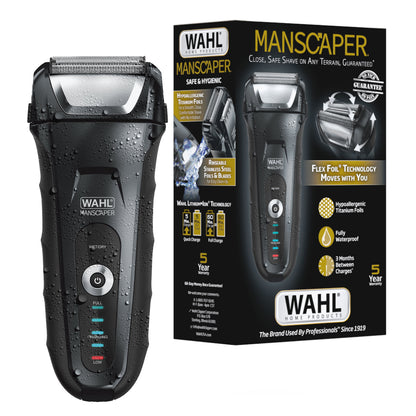 Manscaper Shaver, Lithium Ion Rechargeable, Waterproof Wet/Dry Flex Hypoallergenic Foils, for Men, 7074