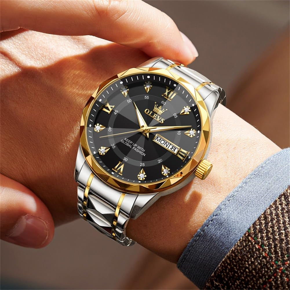 Watches for Men Luxury Diamond Casual Large Dial Watches Stainless Steel Waterproof Business Dress Analog Luminous Date Mens Watches