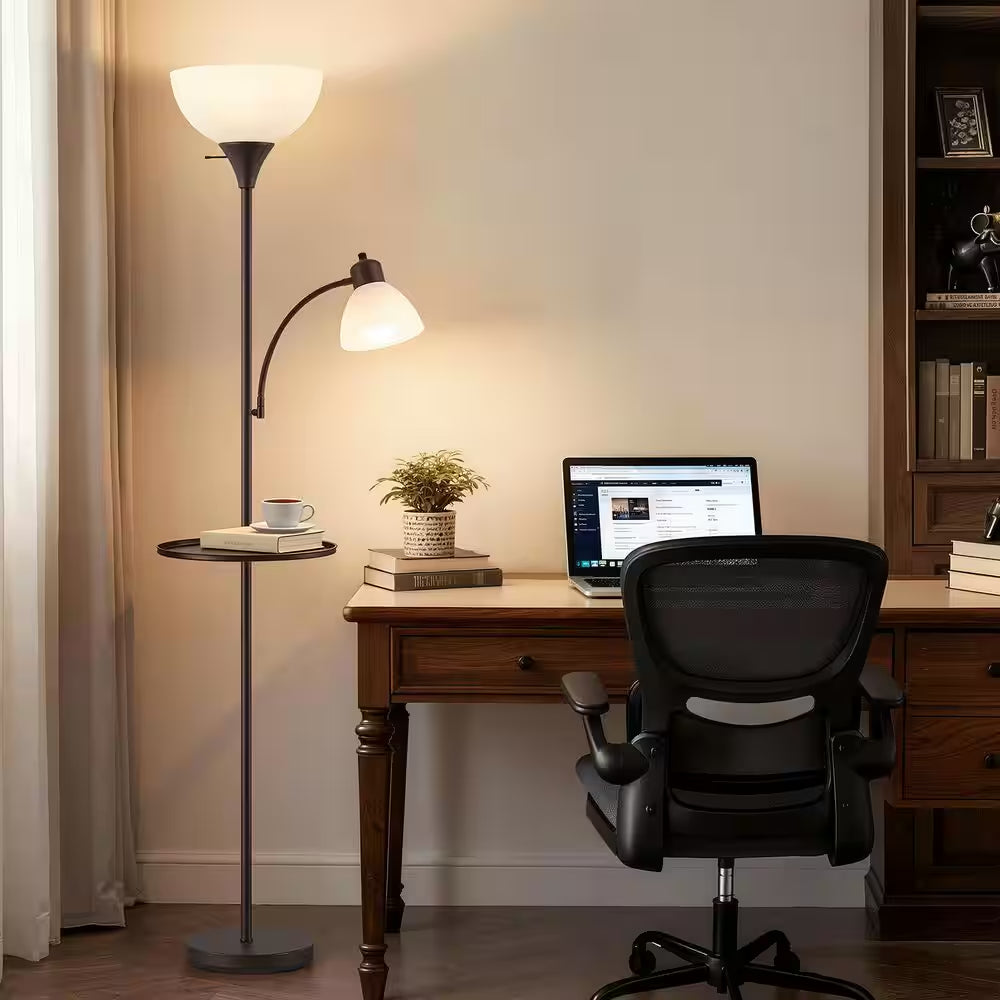 72 In. Brown Floor Lamp with Table, Adjustable Reading Lights, Modern Torchiere Floor Lamps for Living Room, Bedroom