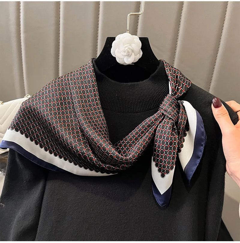 Luxury Brand 2022 Silk Square Scarf Women Cat Neck Hair Tie Band Beach Hijab Kerchief Head Headbands Bandana Female Foulard 70Cm