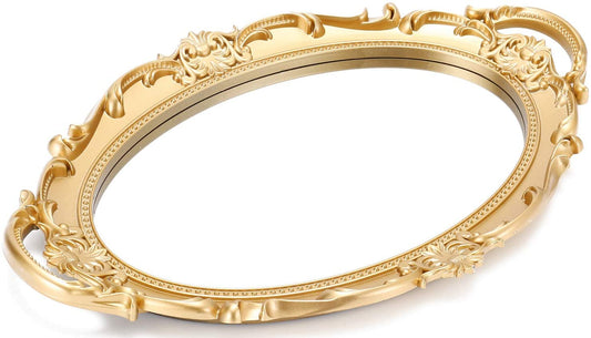 Decorative Gold Mirror Tray with Handle 14" X 9.8" | Vintage Tray for Bathroom Vanity, Dessert & Coffee Table, Jewelry, Perfume, Makeup Organizer Display Tray,Home Decor