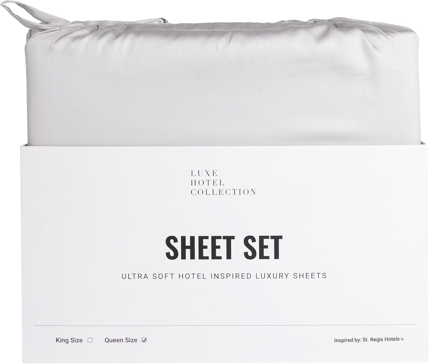 Luxury Sateen Cotton Sheet Set – 100% Certified Extra-Long-Staple Cotton – Ultra-Soft, Breathable & Smooth – the St Regis Hotel Luxe Cotton Blend Sheet Set (Silver, Queen (U.S. Standard)