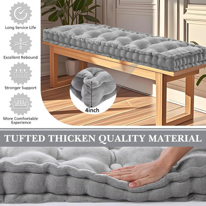 48X18 Inch Bench Cushions for Indoor Furniture Chenille Velvet Gray Button Tufted Thicken Window Seat Pad Mat with Memory Foam Non Slip Long Floor Pillow for Entryway Dining Sofa Breakfast Nook