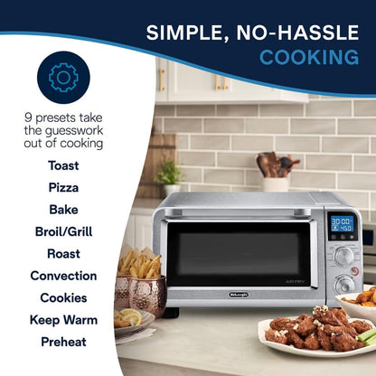 De'Longhi Digital Air Fry Convection Toaster Oven 14L Stainless Steel, Air Fry Oven, 9-In-1, Grills, Broils, Bakes, Roasts, Reheats, Keep Warm, Non-Stick, Scratch-Resistant Interior, 1800-Watts