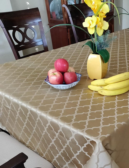 60 X 102 Inch Rectangular Moroccan Flower Jacquard Tablecloth Table Cover - Spill Proof/Stain Resistant/Waterproof/Wrinkle Free/Heavy Duty - Great for Parties, Dinner, Wedding (Gold)