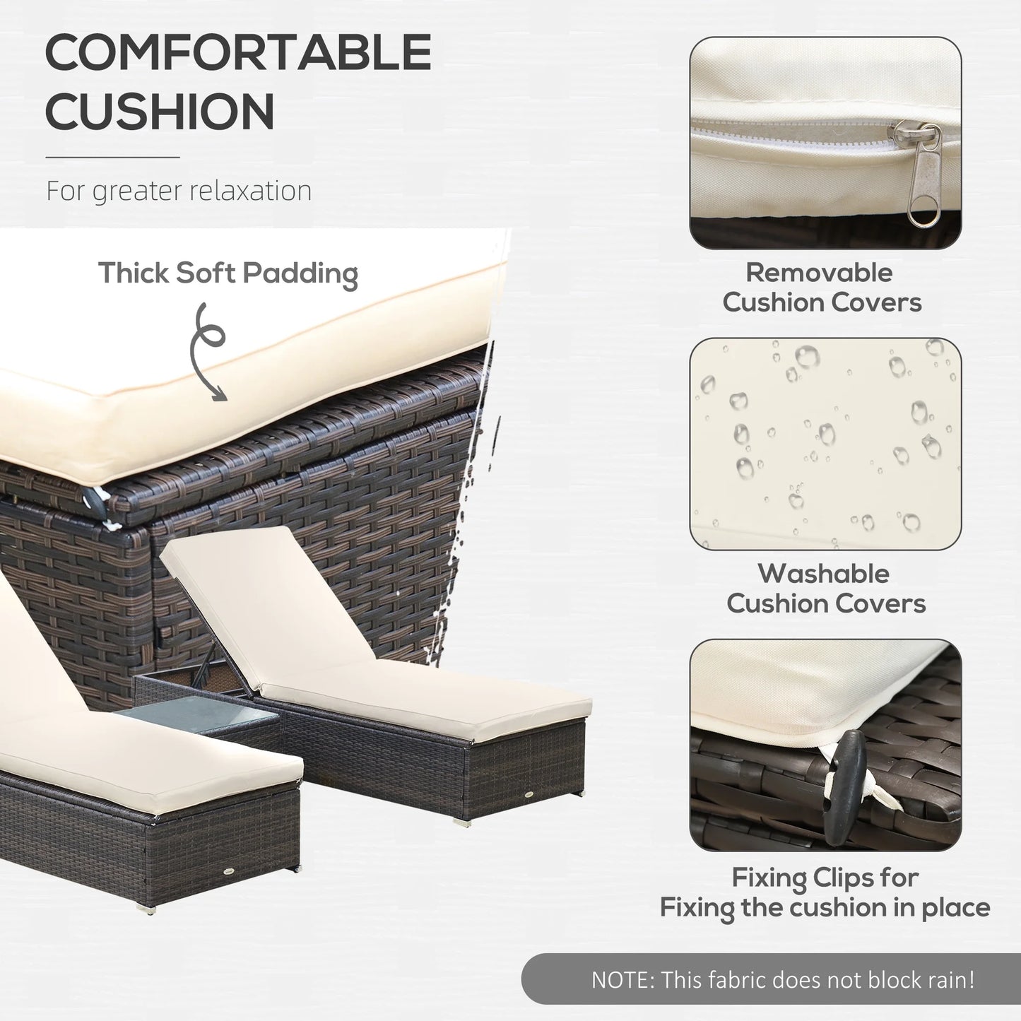 3-Piece Wicker Patio Chaise Lounge Set W/ 5 Backrest Angles, Brown