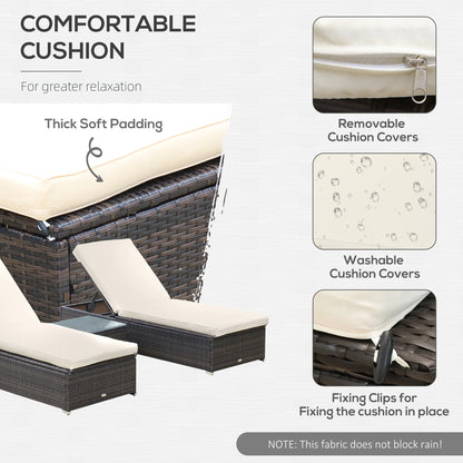 3-Piece Wicker Patio Chaise Lounge Set W/ 5 Backrest Angles, Brown