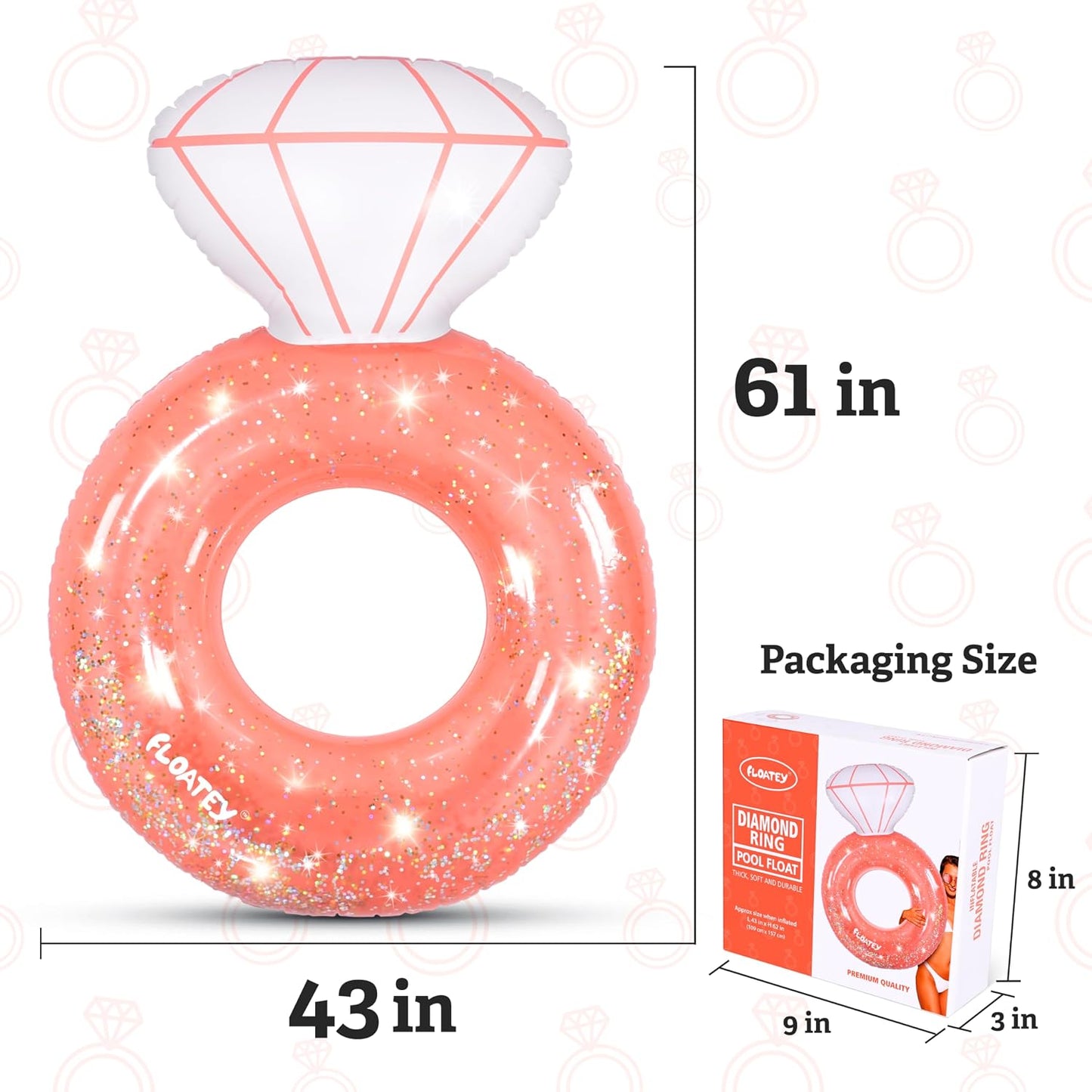 Bachelorette Party Decorations - Xtralarge Diamond Ring Pool Float | Shiny Glitter Conffetti inside | Bachelorette Pool Floats for Bride, Ring Floatie Bachelorette Party Accessories, Rose Gold