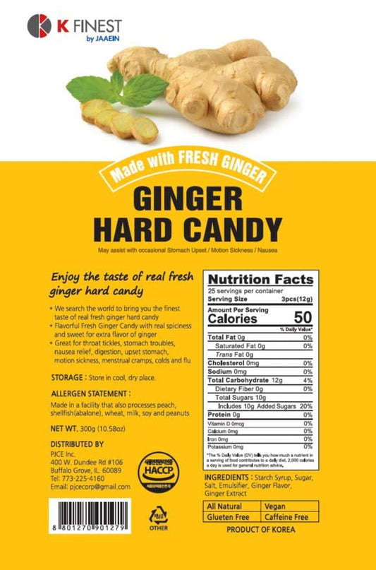 Ginger Hard Candy, Individually Wrapped Korean Ginger Candy Made with Real Ginger, Bold & Spicy Flavor, Travel-Friendly Candy, Product of Korea, 10.58 Oz (300G)