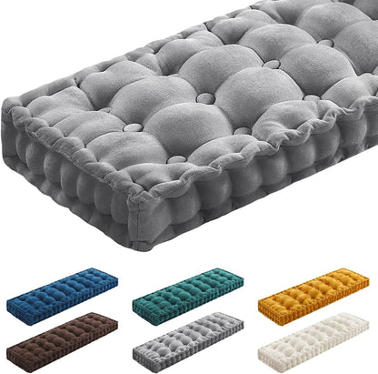 48X18 Inch Bench Cushions for Indoor Furniture Chenille Velvet Gray Button Tufted Thicken Window Seat Pad Mat with Memory Foam Non Slip Long Floor Pillow for Entryway Dining Sofa Breakfast Nook
