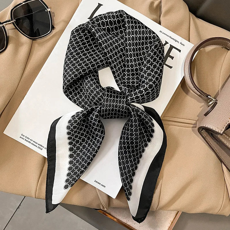 Luxury Brand 2022 Silk Square Scarf Women Cat Neck Hair Tie Band Beach Hijab Kerchief Head Headbands Bandana Female Foulard 70Cm