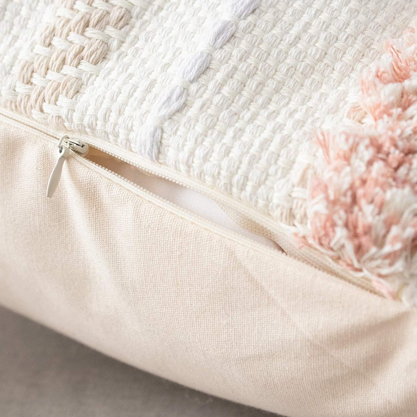 Boho Throw Pillow Covers Tufted Decorative Pillows Cover for Couch Bed Small Lumbar 12 X 20 Inch Pillow Cover, Modern Accent Farmhouse Neutral Throw Pillow Case, Pink | Boho Tufted Lumbar Pillow Cover, Blush Pink Accent for Couch, Bed and Dorm Decor