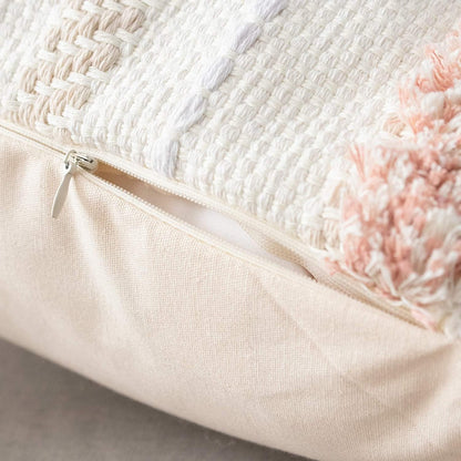 Boho Throw Pillow Covers Tufted Decorative Pillows Cover for Couch Bed Small Lumbar 12 X 20 Inch Pillow Cover, Modern Accent Farmhouse Neutral Throw Pillow Case, Pink | Boho Tufted Lumbar Pillow Cover, Blush Pink Accent for Couch, Bed and Dorm Decor