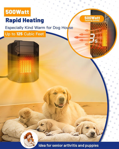 Outdoor Dog House Heater with Thermostat APP Control - Outdoor Pet House Heater with WIFI, 500W Dog House Heaters for outside Doghouse, Heated Dog House for Winter Ith Adjustable Temp & Timer