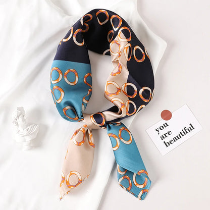 Luxury Brand 2022 Silk Square Scarf Women Cat Neck Hair Tie Band Beach Hijab Kerchief Head Headbands Bandana Female Foulard 70Cm
