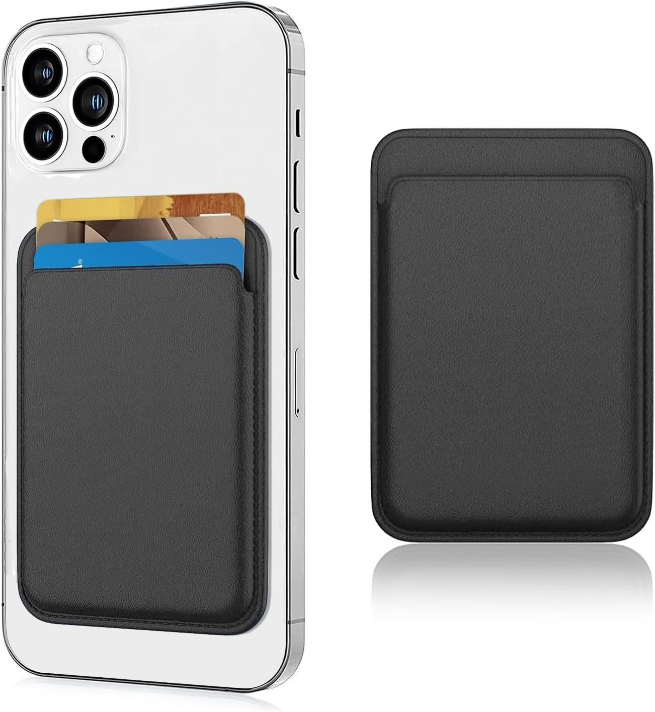 Magnetic Wallet Compatible with Magsafe for Iphone 17 16 15 14 13 12 Pro Max plus Model, None-Cutout Mag 3 Safe Card Holder Stick on for Apple Cell Phone, Midnight Black