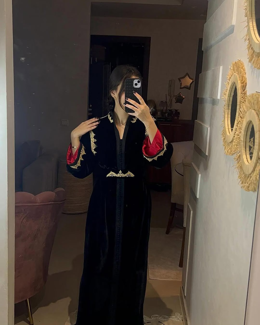 Moroccan Handbeaded Modest Dress, Black Embroidered Caftan, Dubai Abaya, Muslim Evening Gown