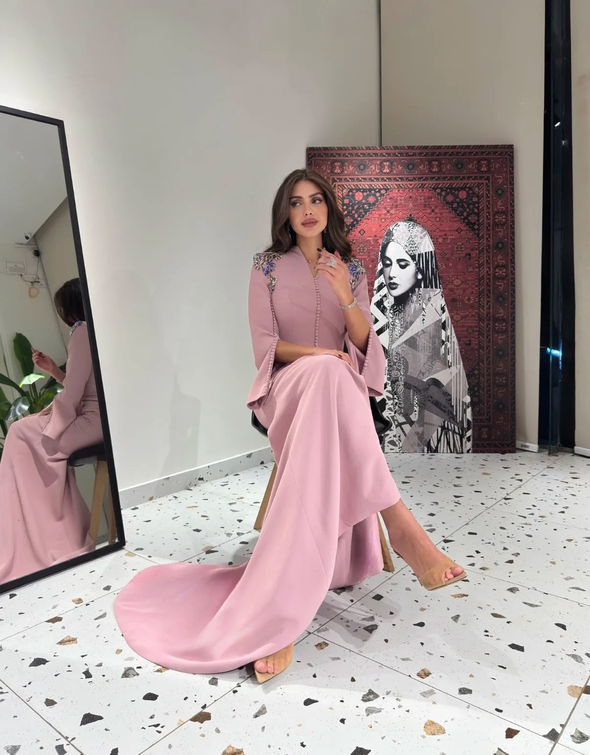 Mermaid V Neck Split Kaftan Dress