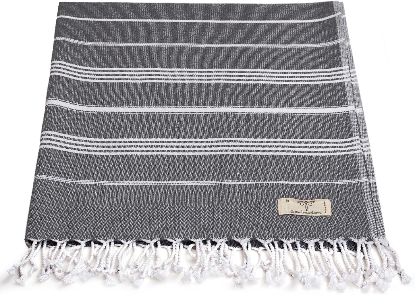 Classical Series Original Turkish Beach Towel | Prewashed, 37 X 71 Inches | Peshtemal and Turkish Bath Towel for SPA, Beach, Pool, Gym and Bathroom (Dark Gray, Pack of 2)