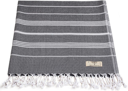Classical Series Original Turkish Beach Towel | Prewashed, 37 X 71 Inches | Peshtemal and Turkish Bath Towel for SPA, Beach, Pool, Gym and Bathroom (Dark Gray, Pack of 2)