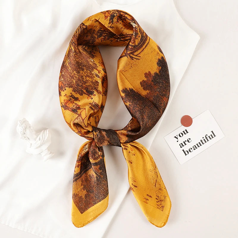 Luxury Brand 2022 Silk Square Scarf Women Cat Neck Hair Tie Band Beach Hijab Kerchief Head Headbands Bandana Female Foulard 70Cm