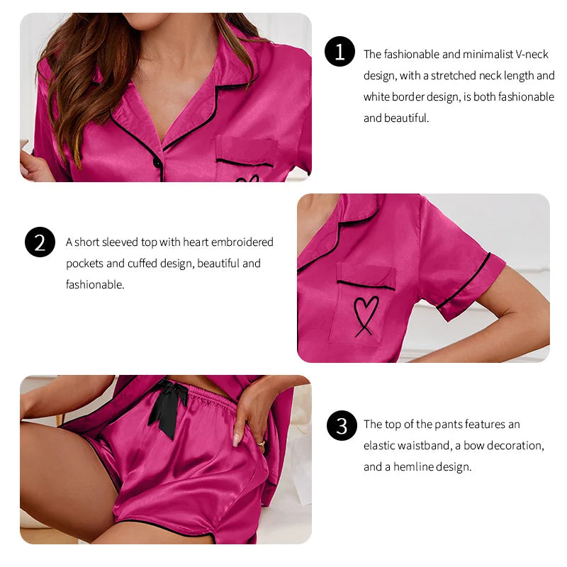 Luxury Satin Silk Women'S Pajamas Set Short Sleeve Sleepwear Leisure Home Clothes Nightwear Comfortable Pyjamas for Women Pj Set