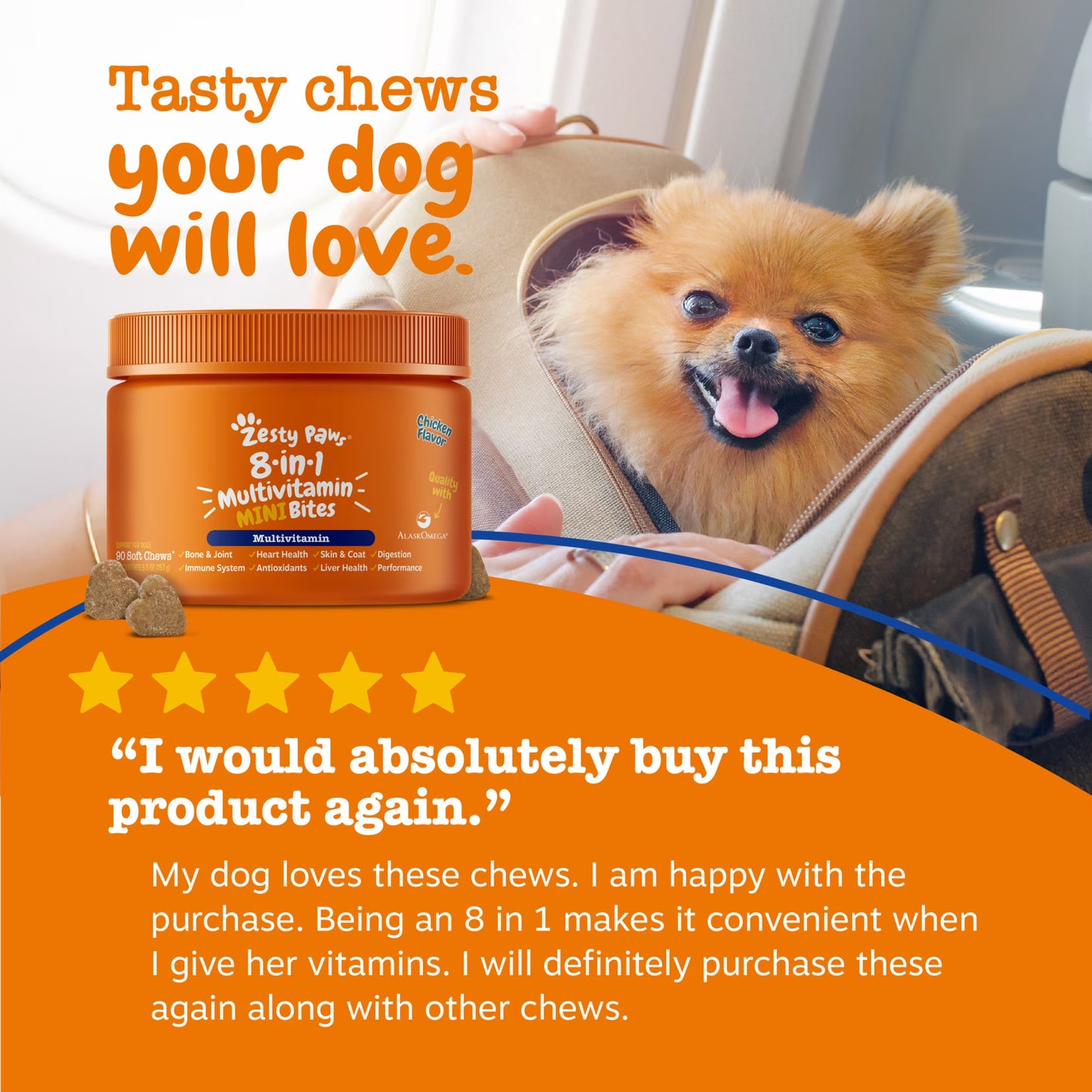 8-In-1 Multivitamin Mini Bites Chicken Flavor Dog Supplement, 90 Count