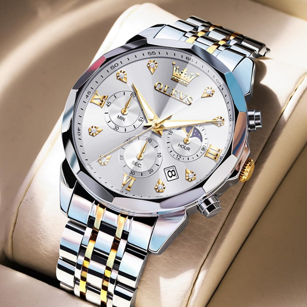 Watches for Men Luxury Diamond Casual Large Dial Watches Stainless Steel Waterproof Business Dress Analog Luminous Date Mens Watches