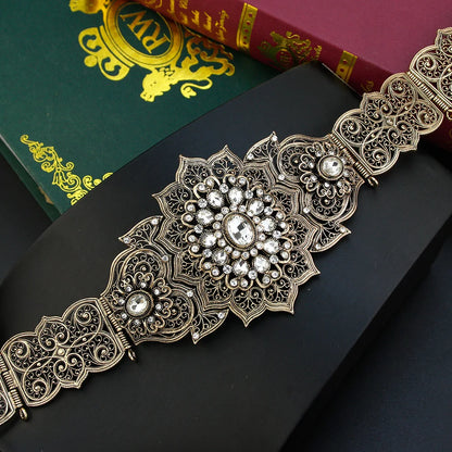 Chic Crystal Moroccan Belt round Flower Caftan Waist Chain for Women Algeria Bride Wedding Jewelry Abaya Dess Belt
