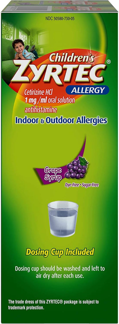 Zyrtec 24 Hr Children'S Allergy Syrup with Cetirizine, Sugar-Free Grape, Twin Pack of 4 Fl. Oz