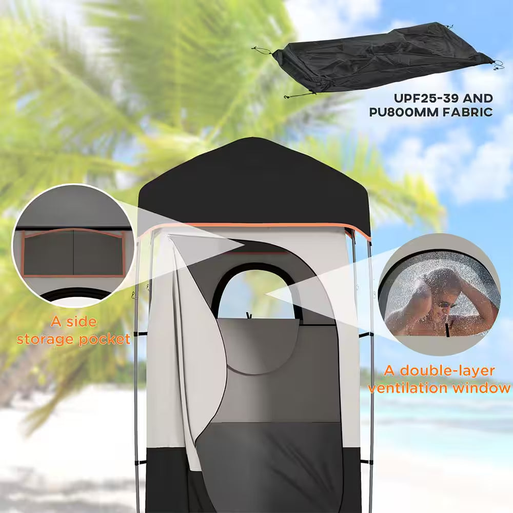 1-Person Portable Shower Tent, Camping Dressing Changing Tent Room with Solar Shower Bag, Floor and Carrying Bag, Black
