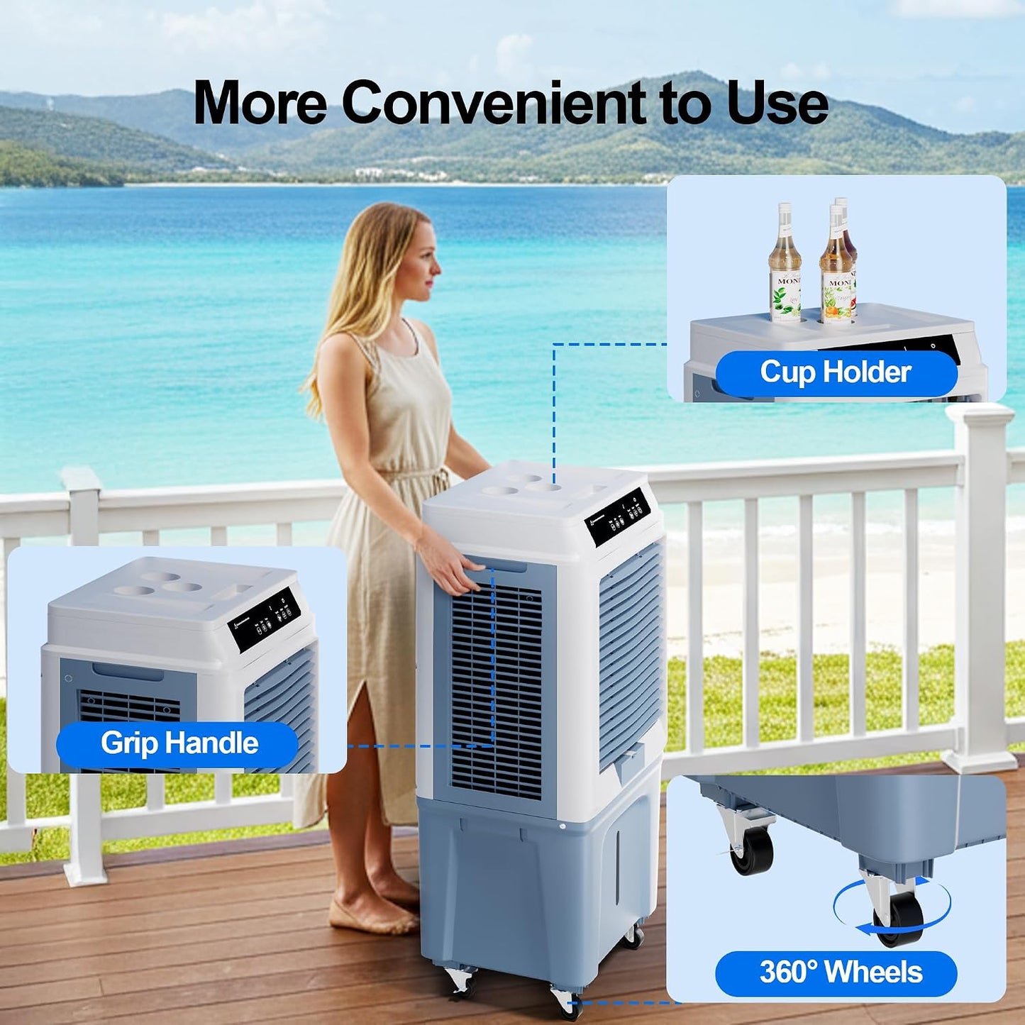 Swamp Cooler for Large Room, 43 Inch Evaporative Air Cooler 120°Oscillation, 3880CFM Portable Cooling Fan with Remote, 3 Speeds, 12H Windowless Air Conditioner, 10.6 Gal Tank for Garage Patio Outdoor