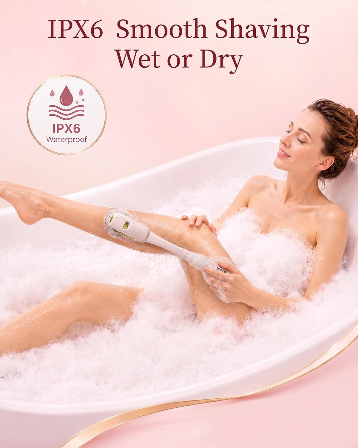 Electric Razor for Women Legs: 2-In-1 Painless 6D Body Shaver W/Long Handle | Fast & Smooth Shaver Head, Waterproof Bikini Trimmer Head for Underarms, Arms, Lady Hair Removal Kit, LED Display (Nude Pink)