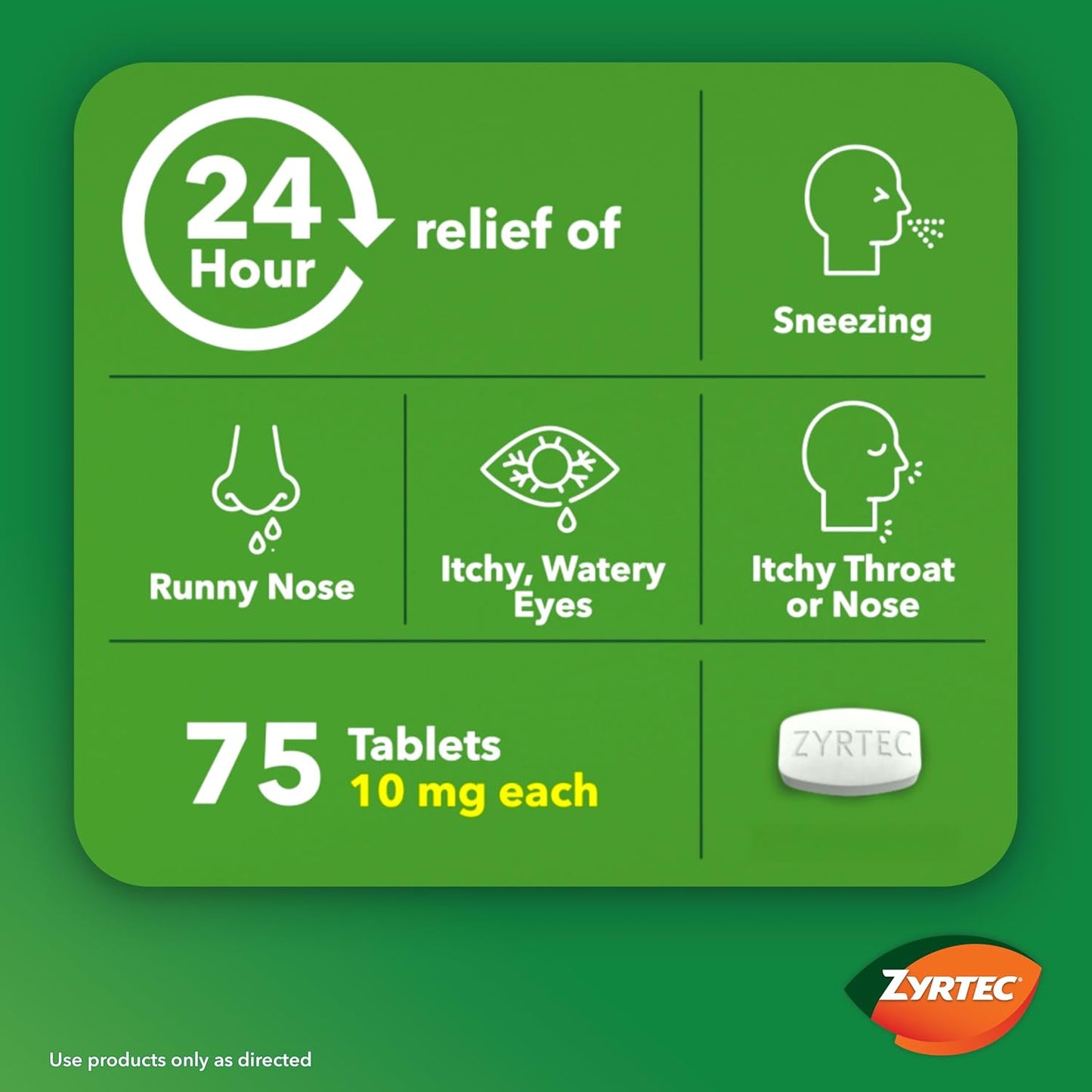 Zyrtec 24-Hour Allergy Relief Tablets, 10 Mg Cetirizine Hcl, 75 Ct