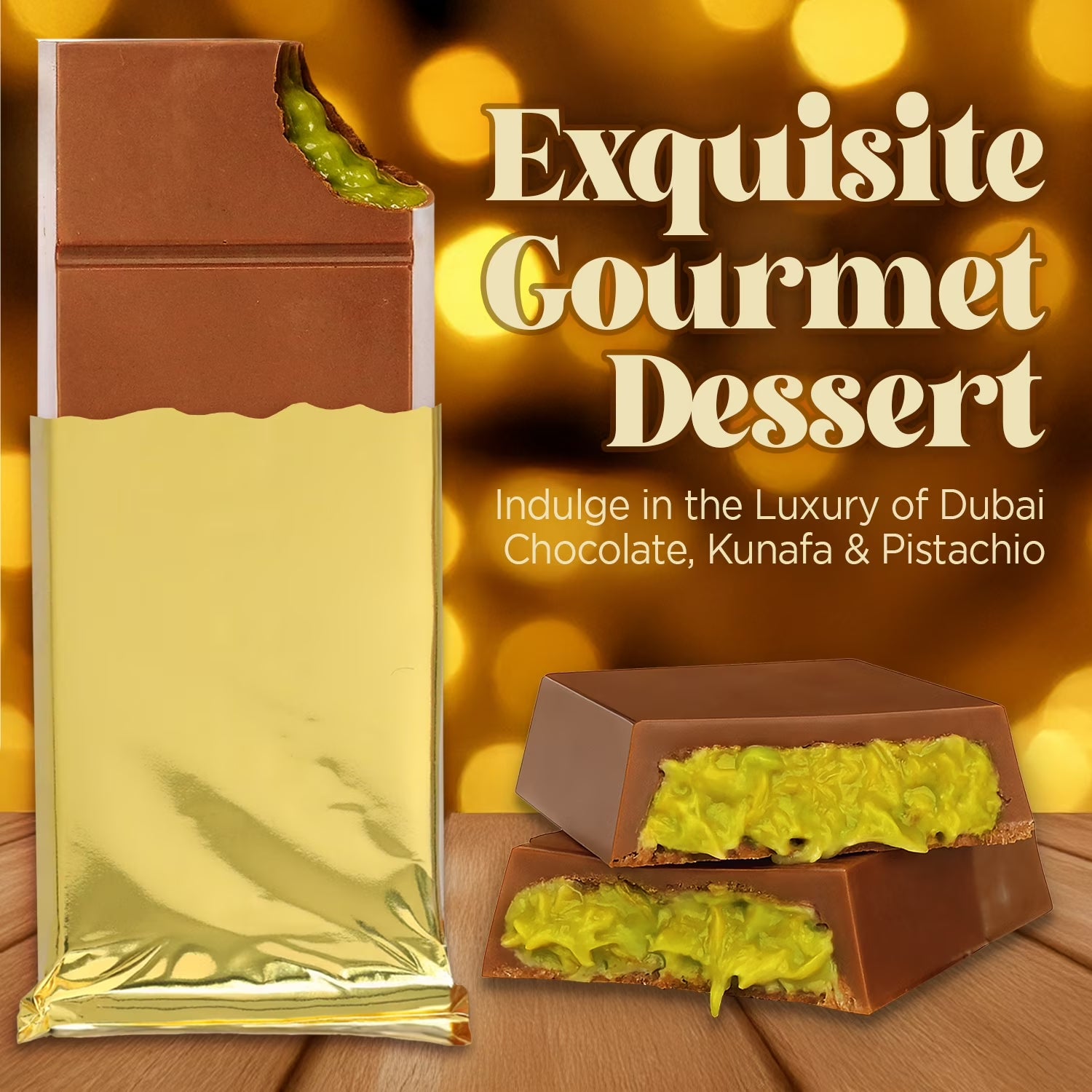 Dubai Chocolate Bar Pistachio with White Chocolate Kunafa 3.5 Oz