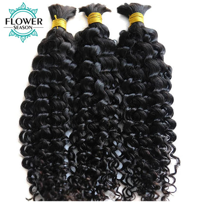 Bulk Human Hair for Braiding Wholesale Burmese Boho Braids Human Hair Extensions No Weft Double Drawn Curly Hair Bulk 3Bundles