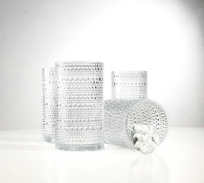 Hobnail Drinking Glasses, Set of 4 Clear Vintage Beaded Glass Cups, 15 Oz. Cocktail Drinking Glassware Set, for Water Juice, Smoothies. Home, Dinner, Bar Uses.