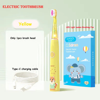 Kids Sonic Electric Toothbrush Cartoon with Colorful LED Light IPX7 Waterproof Overall Clean Teeth Rechargeable Care Toothbrush