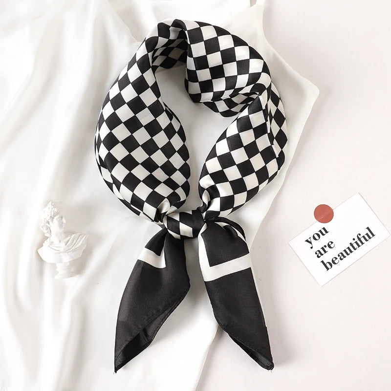 Luxury Brand 2022 Silk Square Scarf Women Cat Neck Hair Tie Band Beach Hijab Kerchief Head Headbands Bandana Female Foulard 70Cm