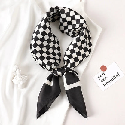Luxury Brand 2022 Silk Square Scarf Women Cat Neck Hair Tie Band Beach Hijab Kerchief Head Headbands Bandana Female Foulard 70Cm