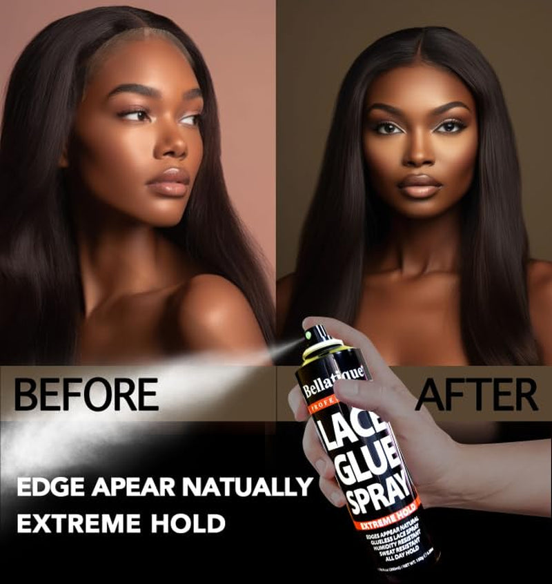 Lace Glue Spray - Extreme Hold. Edges Appear Natural, Humidity Resistant, Sweat Resistant, All Day Hold, Quick Drying, Flake Free, Easily Removed, Quick & Easy. (8 Oz)