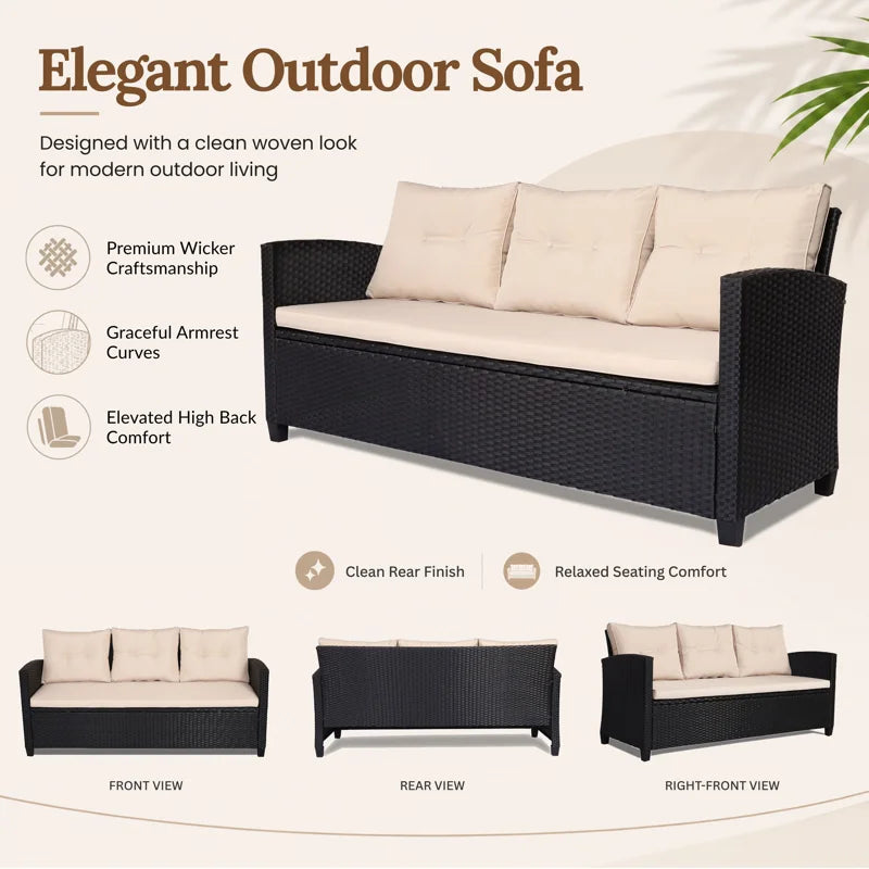 3-Piece All-Weather PE Wicker Patio Conversation Set Modular Outdoor Sectional Sofa, Patio Furniture Sets with Cushions for Small Patios, Balcony & Poolside