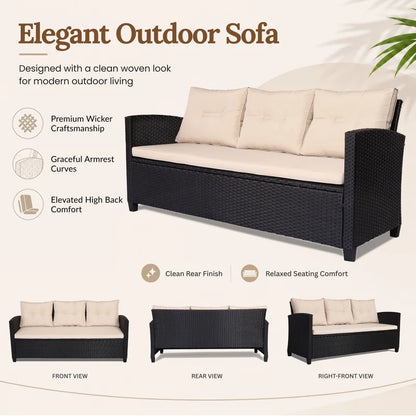 3-Piece All-Weather PE Wicker Patio Conversation Set Modular Outdoor Sectional Sofa, Patio Furniture Sets with Cushions for Small Patios, Balcony & Poolside