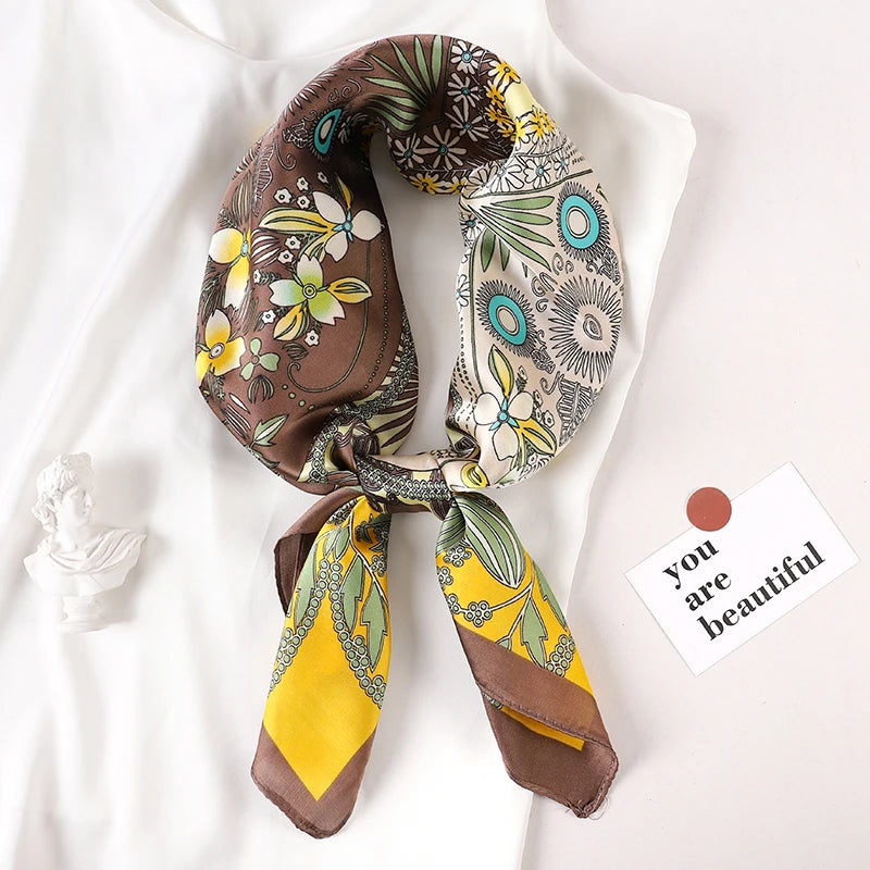 Luxury Brand 2022 Silk Square Scarf Women Cat Neck Hair Tie Band Beach Hijab Kerchief Head Headbands Bandana Female Foulard 70Cm