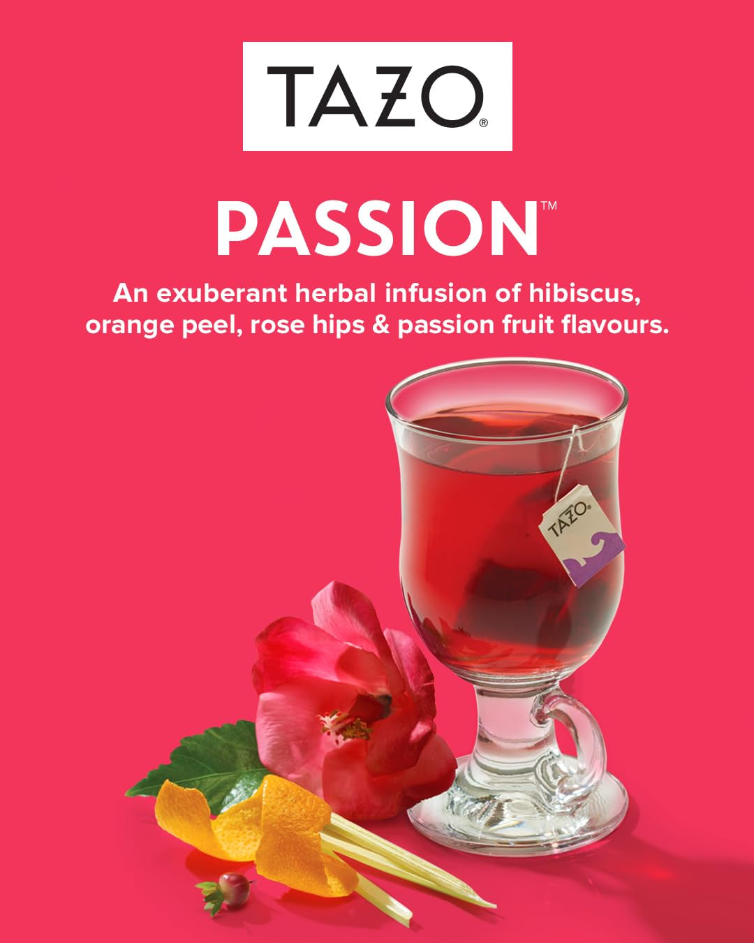 TAZO Passion Herbal Tea Bags, Hot or Iced, Caffeine Free, 20 Total Tea Bags