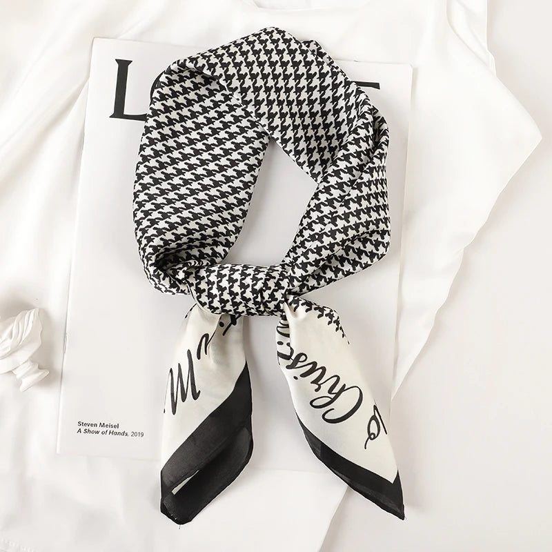 Luxury Brand 2022 Silk Square Scarf Women Cat Neck Hair Tie Band Beach Hijab Kerchief Head Headbands Bandana Female Foulard 70Cm