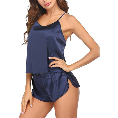 Women Silk Camisole Set Shorts Silk Cami Sleepwear