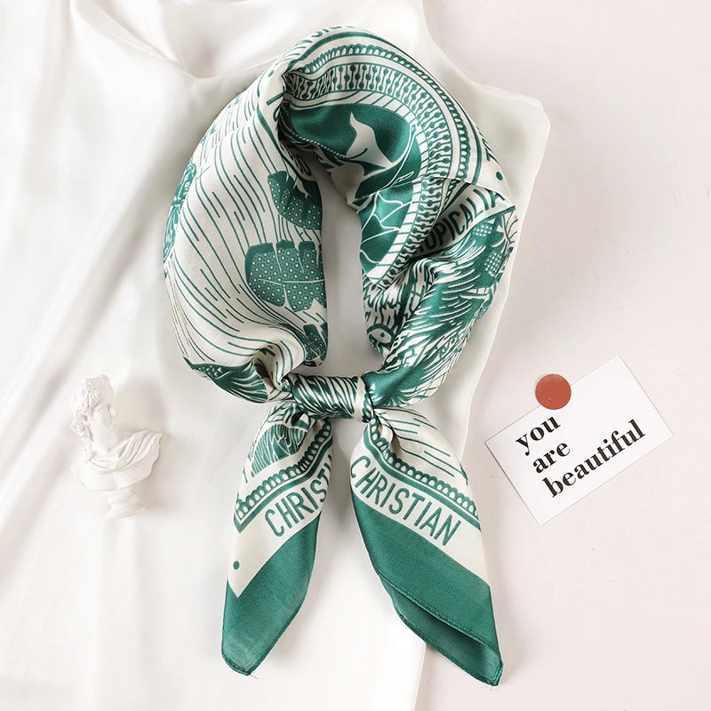 Luxury Brand 2022 Silk Square Scarf Women Cat Neck Hair Tie Band Beach Hijab Kerchief Head Headbands Bandana Female Foulard 70Cm